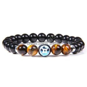 Bedelarmbanden 12 Zodiac Strand Bracelet Natural Tiger Eye Stone Paren Liefhebbers Vriendschap Charmarmbanden Men Vrouwen Boeddha yoga je dhg9h