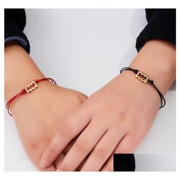 Bracelets de charme 12 Zodiaque avec carte Constellation Horoscope Red Black Rope Chains Bangle for Women Men Day Day Day Drop Livrot J Dhmyh