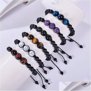 Bracelets de charme 12mm Bracelet améthyste perles réglables pierre naturelle oeil de tigre noir givré bracelets pour hommes femmes bijoux de mode Dhj9U