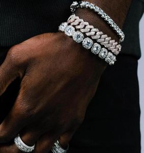 Bracelets de charme 12 mm Iced Out Wide Miami Cuban Link Chain Bracelet 2 Couleur argentée en or brut Zirconie Hip Hop Men Bijoux1902279
