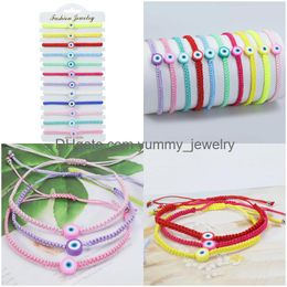 Pulseras con dijes 12 unid/set Conjunto de pulseras trenzadas ajustables Joyas Ojo de ángel Amet Amistad Cuerda de mano Entrega directa Ot3Bq