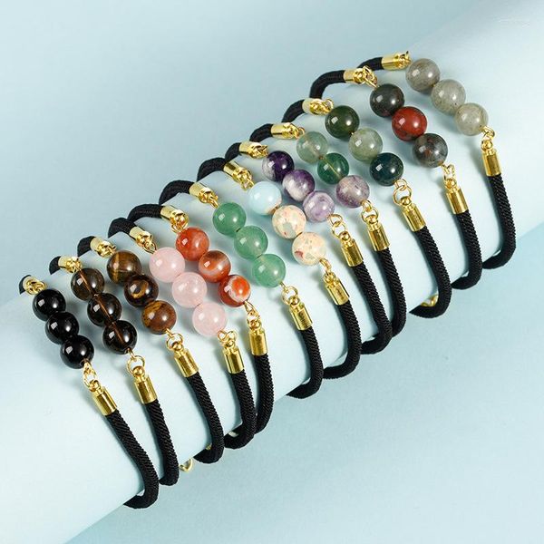 Bracelets porte-bonheur 12 pièces 8mm pierre naturelle porte-bonheur perle noire chaîne Bracelet Fluorite améthyste Rose Quartz cristal pour femmes bijoux