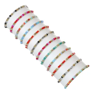 Pulseras de encanto 12 unids Pulsera de cuentas de cristal acrílico para mujeres Joyería para niños Conjunto de regalo Tejido a mano Tobilleras de tamaño ajustable al por mayor