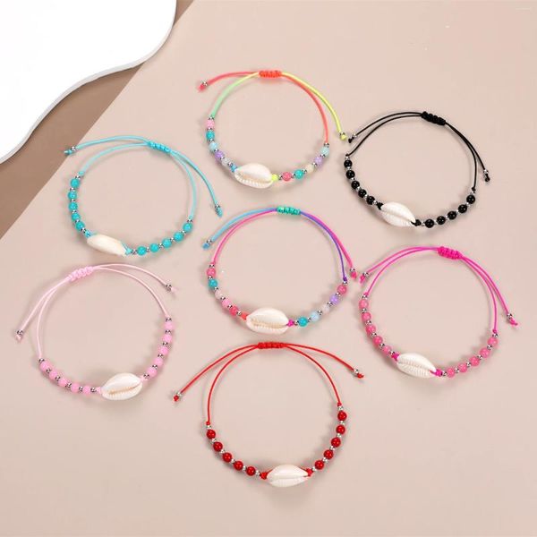 Bracelets de charme 12pcs Boho coloré été coquille perles de verre bracelet mode plage cauris à la main pour femmes hommes bijoux de cheville