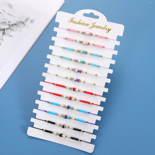 Bracelets de charme 12pcs Couleur Émail Poisson Devil's Eye Graines Perles Perle Tressé Bracelet Réglable Ensemble