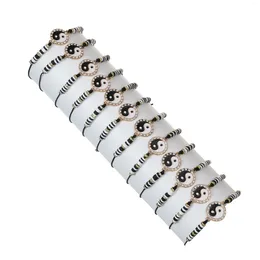 Bracelets de charme 12pcs Corde de coton perlée Yin et Yang Tai Chi Pendentif Noir / Blanc Bracelet pour hommes Femmes Couple réglable Bracelets de cheville