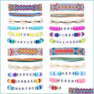 Bracelets de charme 12pcs Ensemble d'amitié Bracelet fabriqué à la main Plur Accessoire Edm Music Festival Mots Lettre Perlée Str Dhgarden Dhv9B