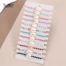 Charm Armbanden 12 stks/partij Bohemian Gebrandschilderde Kralen Ketting Zomer Strand Zeeschelp Enkelbanden Handgemaakte String Bangle Vrouwen Sieraden