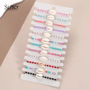 Charm Armbanden 12 stks/partij Bohemian Gebrandschilderde Kralen Ketting Zomer Strand Zeeschelp Enkelbanden Handgemaakte String Bangle Vrouwen Sieraden