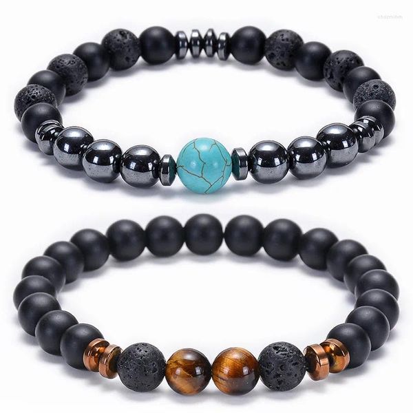 Pulseras de encanto 12 unids mate negro lava hematita ojo de tigre curación equilibrio cuentas reiki buda oración piedra natural pulsera de yoga para mujeres