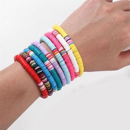 Bracelets porte-bonheur 12 pièces ensemble bohème 6mm Heishi Bracelet en céramique souple femmes à la main coloré Femme plage bijoux238M