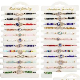 Charm Armbanden 12 stks/set Nieuwe Blauwe Boze Oog Armbanden Voor Vrouwen Kristal Boom Hand Kruis Hart Schildpad Charme Kralen Touw String Chain Ad Dha0B