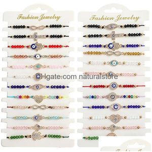 12 stks/set Nieuwe Blauwe Boze Oog Armbanden Voor Vrouwen Kristal Boom Hand Kruis Hart Schildpad Charme Kralen Touw String ketting Ad Dhrjw