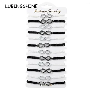 Bracelets de charme 12pcs / Set Ensemble Forever Love Infinity Bracelet pour les amoureux Blanc / Noir String Couple Femmes Hommes Souhait Bijoux Cadeau