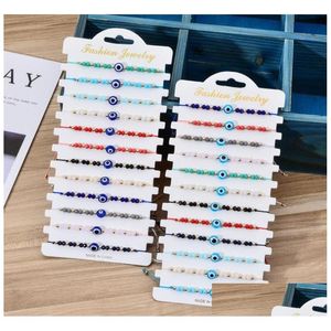 Bracelets de charme 12pcs / ensemble Turquie Blue Evil Eye Bracelet Femmes Chaîne de corde à la main Perles de cristal pour filles bijoux de fête Gift en gros DHM7W