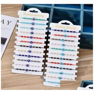 Bracelets porte-bonheur 12 pièces/ensemble Turquie bleu mauvais œil Bracelet femmes à la main corde chaîne perles de cristal pour fille fête bijoux cadeau en gros Dhpzj