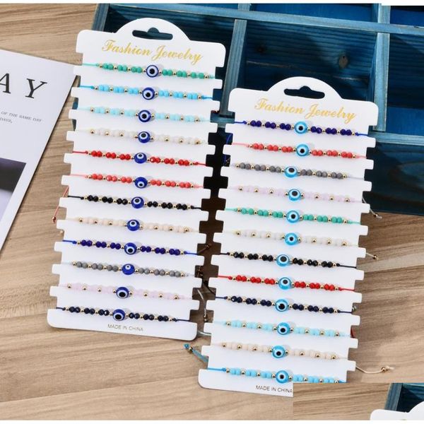 Bracelets de charme 12pcs / ensemble Turquie Bleu Evil Eye Bracelet Femmes Corde À La Main Chaîne Perles De Cristal Fille Partie Bijoux Cadeau Drop Livraison Dhmsz