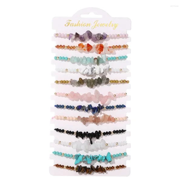 Bracelets de charme 12pcs / ensembles de cristal de chakra en pierre naturelle pour les femmes puces de guérison Reiki bijoux réglables adolescent