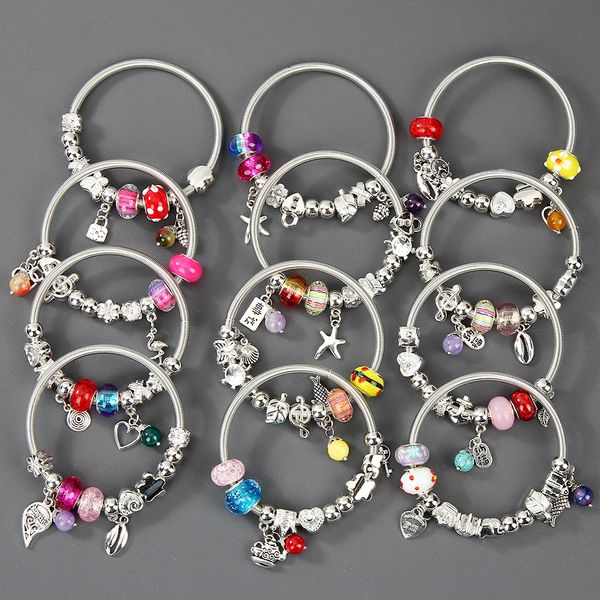 Bracelets porte-bonheur 12Pcsset Femmes En Acier Inoxydable Étoile De Mer Pendentif Charmes Fil Câble Ouvert Réglable Manchette Bracelets DIY Bijoux 230731