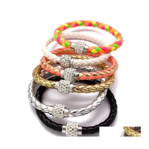 Bedelarmbanden 13 kleuren pu lederen bangle cz disco kristal strass Rhinestone magnetische sluitingspolband voor unisex mode sieraden dro ot2l8