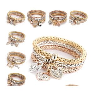 Charm Bracelets 13Style Elástico Crystal Bracelet Set Heart Key Lock Crown Tree Of Life Skl Elephant Owl Bangle Para Mujeres Hombres Moda Otow7