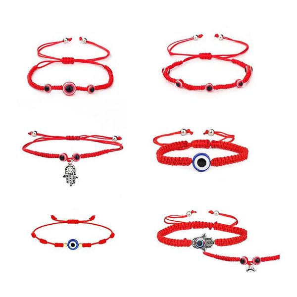 Bracelets porte-bonheur 14 styles faits à la main Bracelet à cordes rouges pour femmes hommes Evil Turkish Eye Amitié Bijoux Réglable Drop Delivery Otfrl