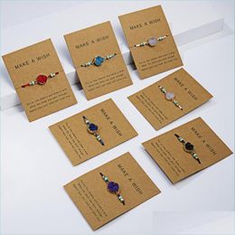 Pulseras con dijes 14 piezas Pide un deseo Colorf Pulsera de tarjeta de papel de piedra natural tejida para mujer Joyería de moda simple Entrega de gota 2022 Dhnqm