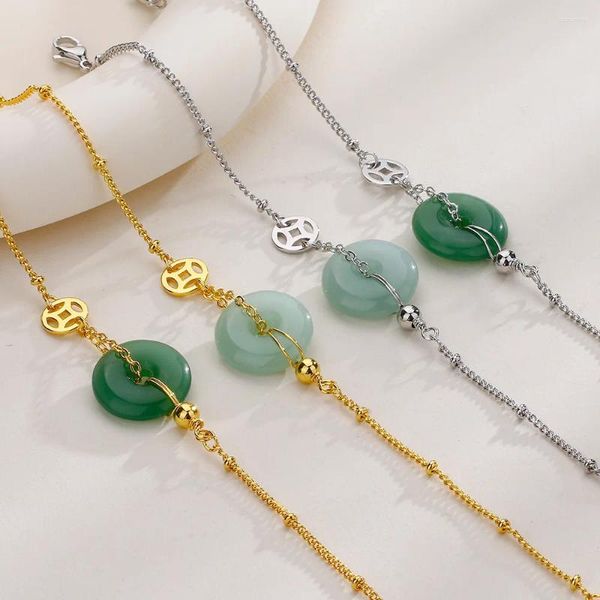 Pulseras de encanto 15 3.5 cm Moda Plata Color Oro Lucky Moneda China Jade Link Cadena Pulsera para Mujer Chica Joyería de Moda Regalo Dropship