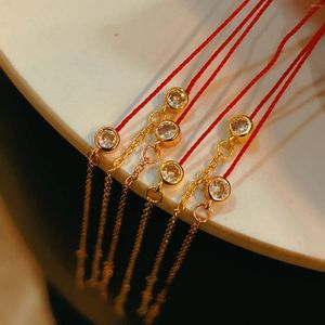 Pulseras de encanto 17.5 cm francés pequeño circón rojo cuerda cadena pulsera regalo para amigos