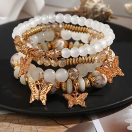 Bracelets porte-bonheur 17KM bohème papillon perles de cristal pour les femmes mode multicouche corde Bracelet blanc Pulseira bijoux