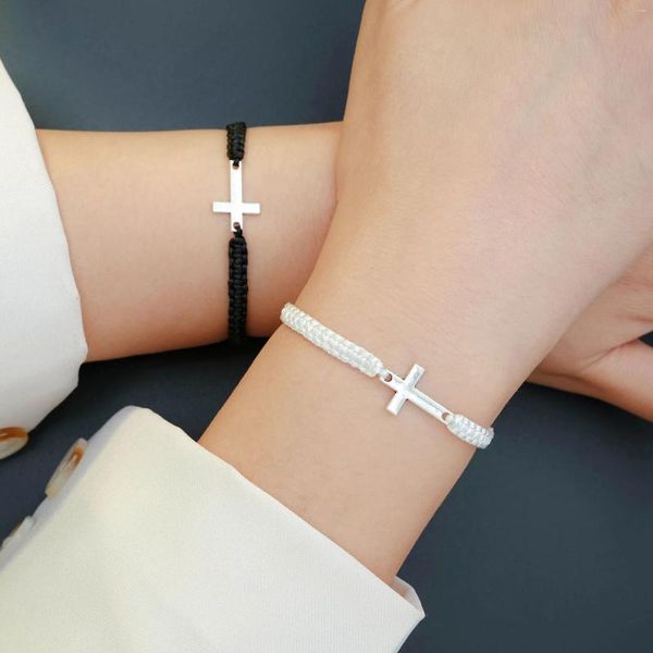 Bracelets de charme 17km Couple Cross Pendentif tressé pour femmes filles noir et blanc réglable tissé bracelet en tricot mode tendance bijoux