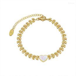 Bracelets porte-bonheur couleur or 18 carats en acier inoxydable 316L forme d'oreille de blé coeur rond coquille chaîne bracelet bracelet pour femmes bijoux de personnalité