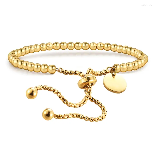 Pulseras con dijes 18k chapado en oro 316L pulsera con cuentas de acero de titanio simple y elegante redondo delicado fiesta de vacaciones ajustable