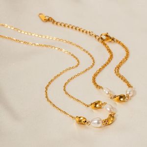 Bracelets de charme 18K Plaqué or Perle d'eau douce Twist Perles en acier inoxydable Bracelet pour femme Party Gift Set