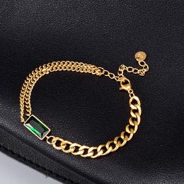 Bedelarmbanden 18k goud vergulde groene cz stenen dubbele laag Cubaanse ketting armbanden voor vrouwen roestvrijstalen sieraden 230215