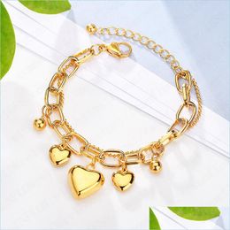 Pulseras con dijes 18k Chapado en oro Mujeres en capas Pulsera con dijes de corazón de acero inoxidable Diseño personalizado C3 Entrega de gota 2021 Jewelr Dhrad