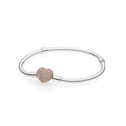 Charm Bracelets 18K Rose Gold Cz Diamond Pave Heart Broche Pulsera Caja original para Pandora 925 Sterling Sier Women Wedding Gift Set Dhbtm