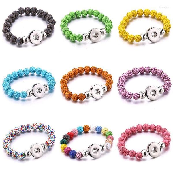 Bracelets porte-bonheur 18MM bouton pression bijoux boule de cristal perlé élastique bracelet femmes mode cadeau 2.16 pouces diamètre Kent22