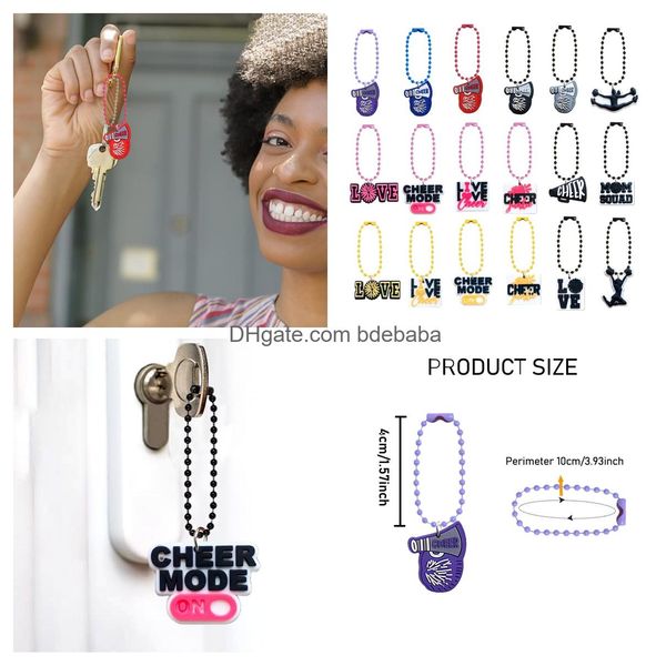 Bracelets de charme 18pcs Cheerleading Keychain Perles Keychains MTI Color Key Ring Hanging Chain Bijoux Accessoires pour sacs Bracele otlvp