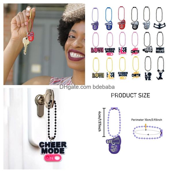 Bracelets de charme 18pcs Cheerleading Keychain Perles Keychains MTI Color Key Anneau Hanging Chain Bijoux Accessoires pour sacs Bracele Otuwb