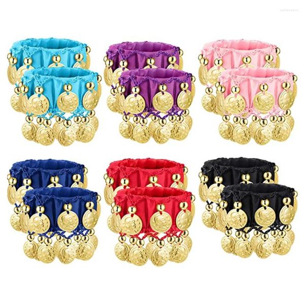 Bracelets de charme 1 paire de danse du ventre avec des pièces de monnaie poignets de cheville pour femmes filles accessoires de costumes en mousseline de soie gitane