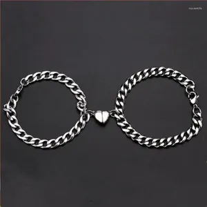 Bracelets de charme 1 paire simple en acier inoxydable titane cubain amour aimant chaîne attire hommes et femmes couple bracelet saint valentin