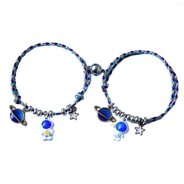 1 par de pulseras con dijes, regalo para hombres y mujeres, joyería de cumpleaños, relación hecha a mano, linda estrella de astronauta, pulsera diaria para parejas, hebilla magnética