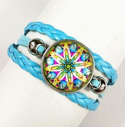 Bedelarmbanden 1 pc 2021 stijl bandana armband mandala bloem boeddhisme zen glazen cabochon bangle handketen1