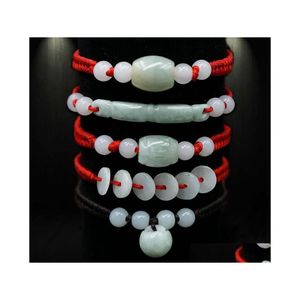 Bracelets porte-bonheur 1Pc Un vert oriental chinois avec des perles Corde rouge Bracelet porte-bonheur Réglable Drop Delivery Jewelry Dhfzg