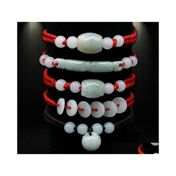 Charm Bracelets 1Pc A Chinese Oriental Green With Beads Red String Rope Lucky Bracelet Ajustable Drop Delivery Jewelry Dhfzg