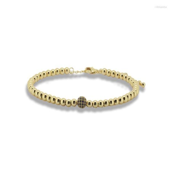Bracelets porte-bonheur 1pc Anil Arjandas Bracelet mosaïque CZ cristal 6mm boule 24K perles en laiton tressage macramé pour hommes