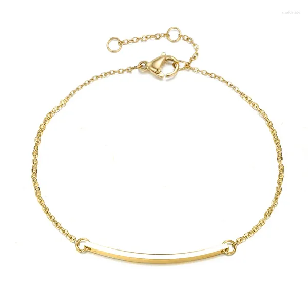 Pulseras de encanto 1 unid barra de identificación curva en blanco chapado en oro minimalista joyería de acero inoxidable para mujeres regalos al por mayor SB1005
