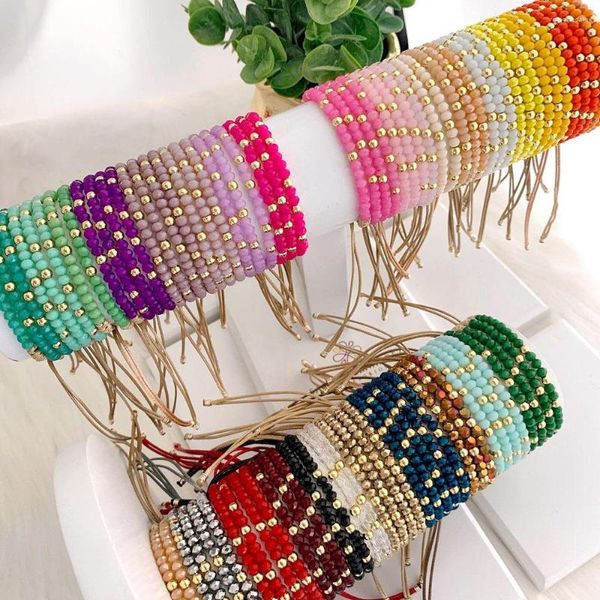 Bracelets porte-bonheur 1pc mode coloré 4mm verre à facettes cristal perlé Bracelet fait à la main pour femmes filles bijoux cadeau réglable