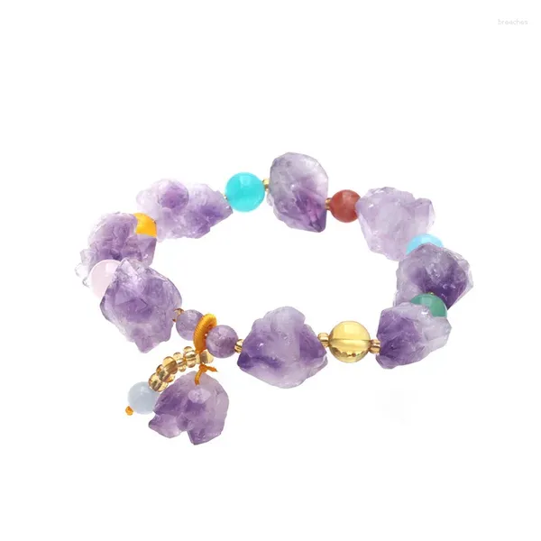 Bracelets de charme 1pc charmes de pierre naturelle violet cristal brut élastique irrégulier quartz minéral guérison Reiki bijoux fille cadeau 13 15